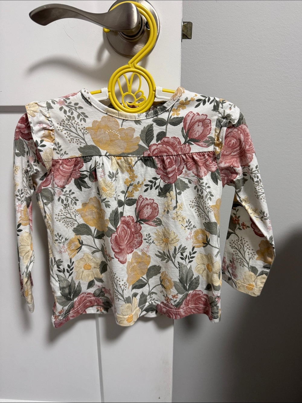 Girls' Floral Long-Sleeve Tee in Cream, Pink & Yellow